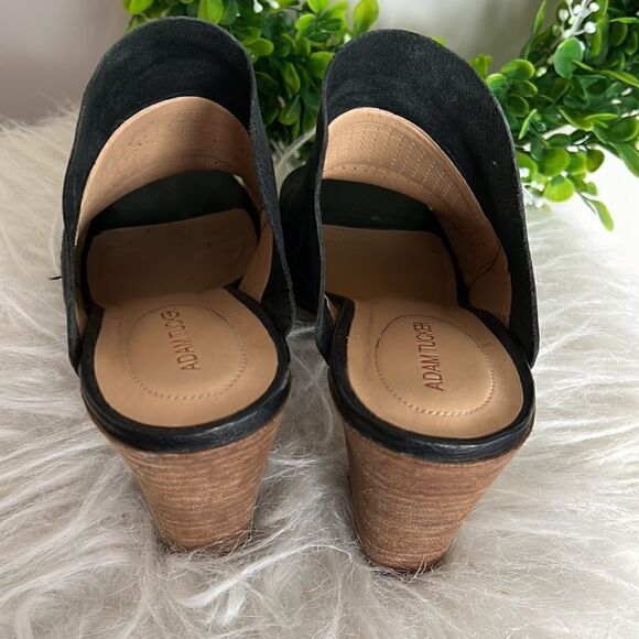 Adam Tucker Black Perforated Leather Block Heeled Mules Slides Size 9.5 - Picture 4 of 7